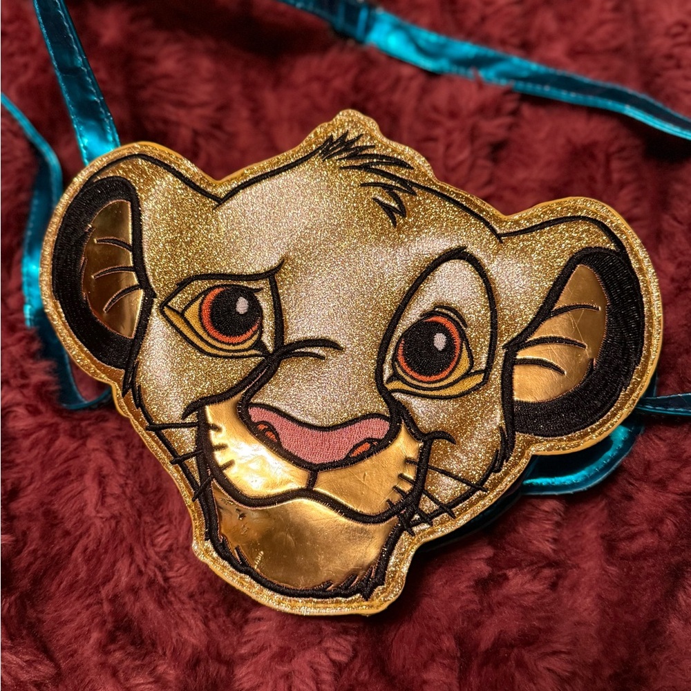 Disney Lion King Simba Face Crossbody Purse – Gold Glitter & Teal